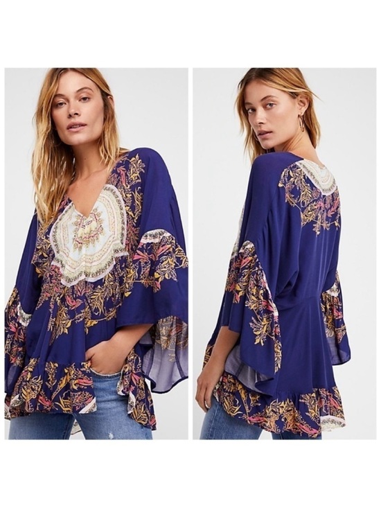 Free People Tops - FREE PEOPLE The Sunset Dreams Ruffle Top in Blue Size Medium